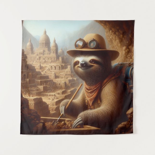 Sloth Archaeologist Tapestry (Front)
