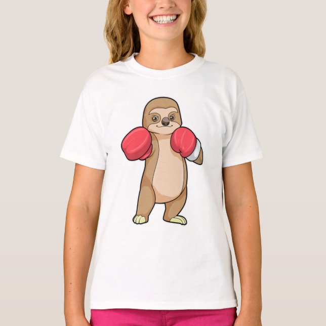 Sloth as Boxer with Boxing gloves T-Shirt (Front)