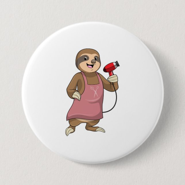 Sloth as Hair stylist with Hairdryer 3 Inch Round Button (Front)