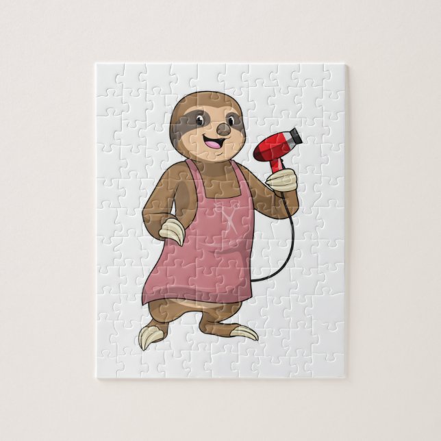 Sloth as Hair stylist with Hairdryer Jigsaw Puzzle (Vertical)