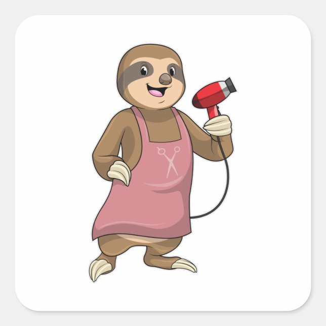 Sloth as Hair stylist with Hairdryer Square Sticker (Front)