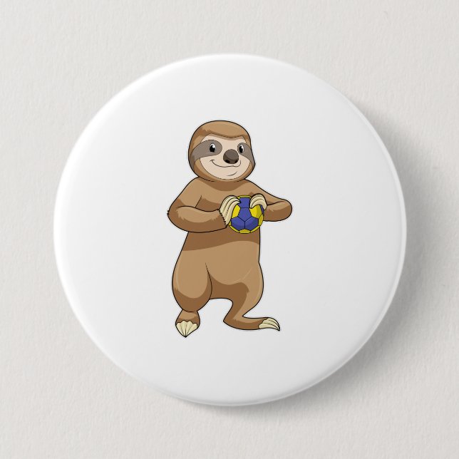 Sloth as Handball player with Handball 3 Inch Round Button (Front)