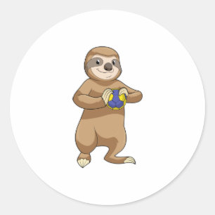 Sloth as Handball player with Handball Classic Round Sticker