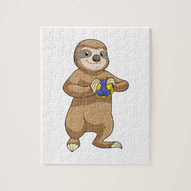Sloth as Handball player with Handball Jigsaw Puzzle (Vertical)