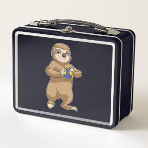 Sloth as Handball player with Handball Metal Lunch Box