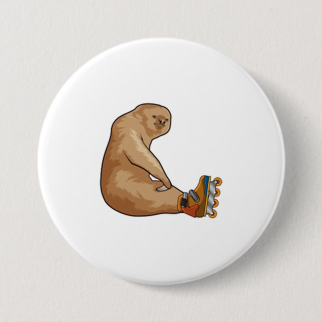 Sloth as Inline skater with Inline skates 3 Inch Round Button (Front)