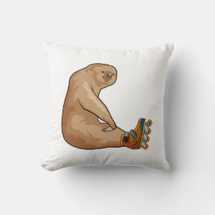 Sloth as Inline skater with Inline skates Throw Pillow