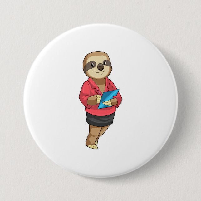 Sloth as Secretary with Notepad 3 Inch Round Button (Front)