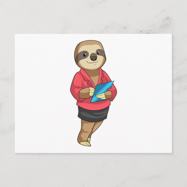 Sloth as Secretary with Notepad Postcard (Front)