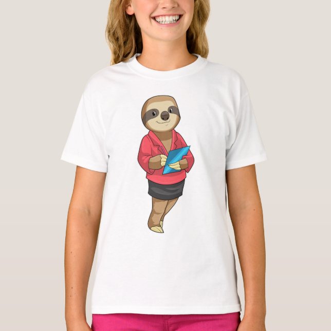 Sloth as Secretary with Notepad T-Shirt (Front)