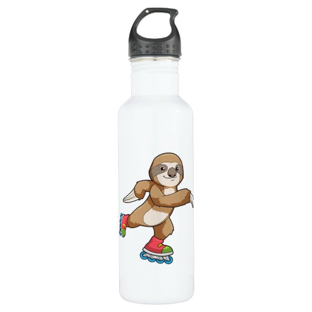 Sloth as Skater with Inline skates 710 Ml Water Bottle (Front)