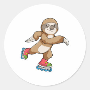 Sloth as Skater with Inline skates Classic Round Sticker