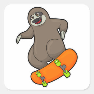 Sloth as Skater with Skateboard Square Sticker