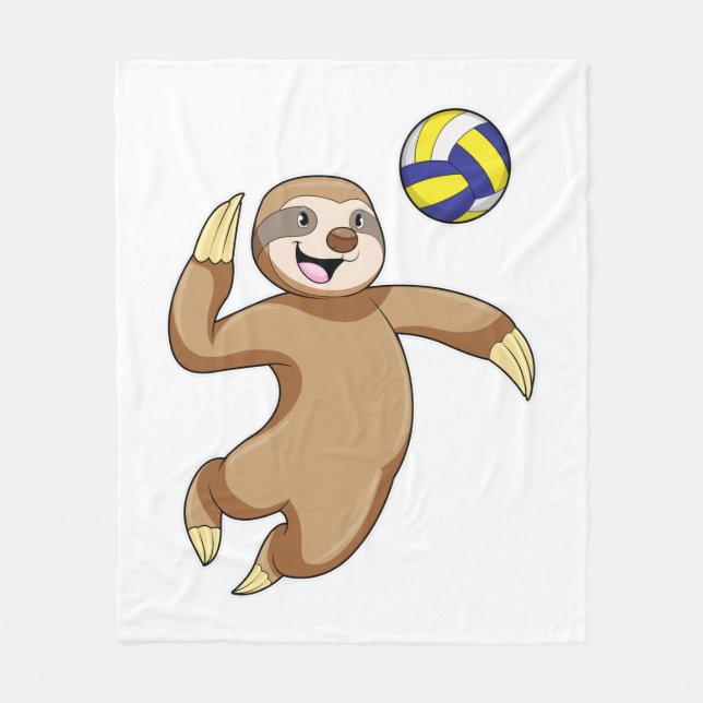 Sloth as Volleyball player with Volleyball Fleece Blanket (Front)