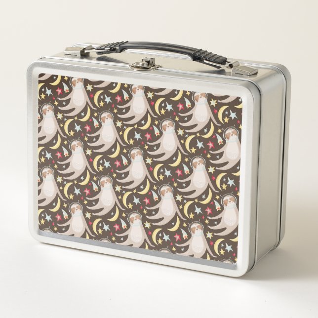 Sloth Astronaut Pattern Metal Lunch Box (Front)
