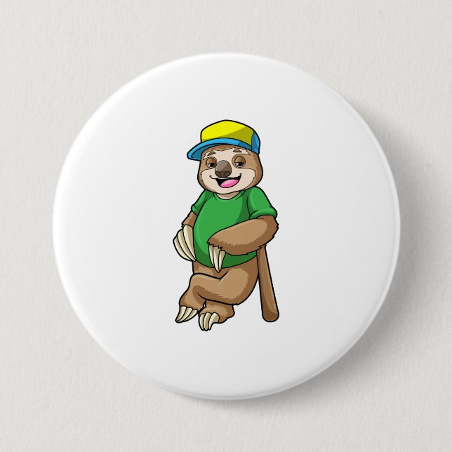 Sloth at Baseball with Baseball bat 3 Inch Round Button (Front)