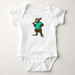 Sloth at Baseball with Baseball bat Baby Bodysuit