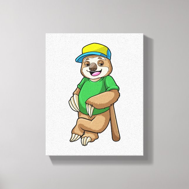 Sloth at Baseball with Baseball bat Canvas Print (Front)