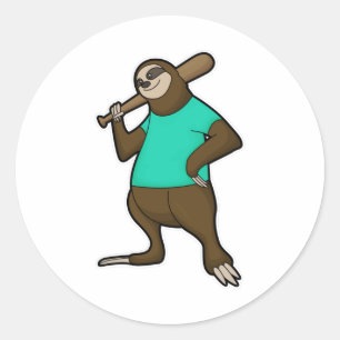 Sloth at Baseball with Baseball bat Classic Round Sticker