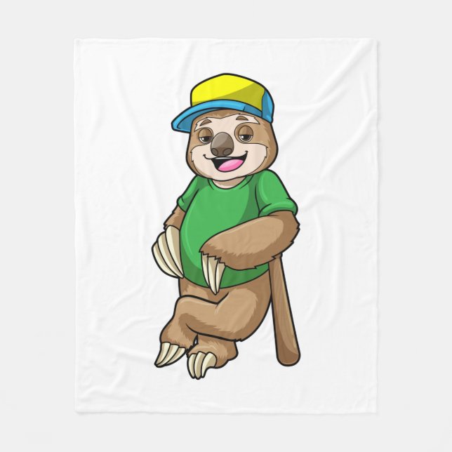 Sloth at Baseball with Baseball bat Fleece Blanket (Front)