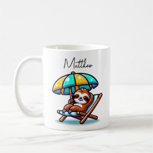 Sloth at Beach Funny Coffee Mug