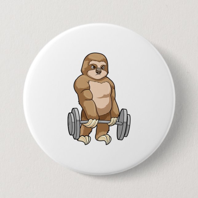 Sloth at Bodybuilding with Barbell 3 Inch Round Button (Front)