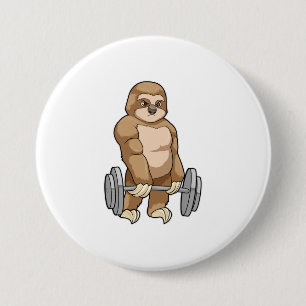 Sloth at Bodybuilding with Barbell 3 Inch Round Button