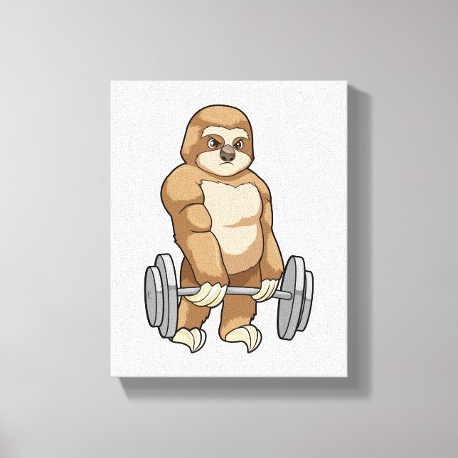 Sloth at Bodybuilding with Barbell Canvas Print (Front)