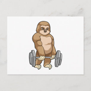 Sloth at Bodybuilding with Barbell Postcard