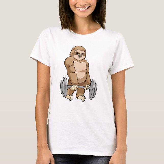 Sloth at Bodybuilding with Barbell T-Shirt (Front)