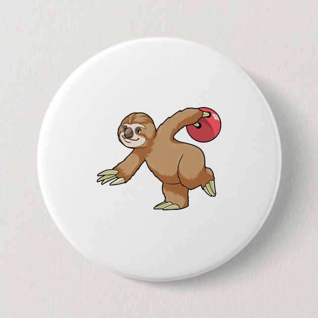 Sloth at Bowling with Bowling ball 3 Inch Round Button (Front)