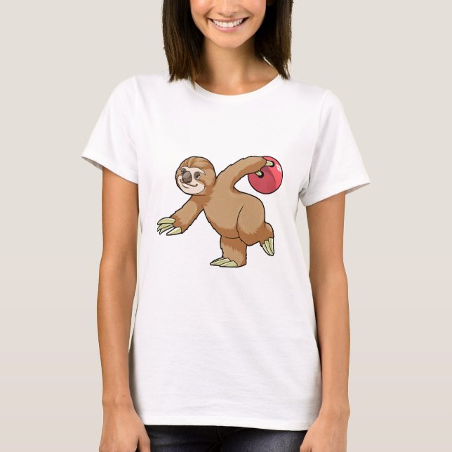 Sloth at Bowling with Bowling ball T-Shirt (Front)