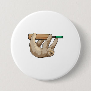 Sloth at Cricket with Cricket bat 3 Inch Round Button