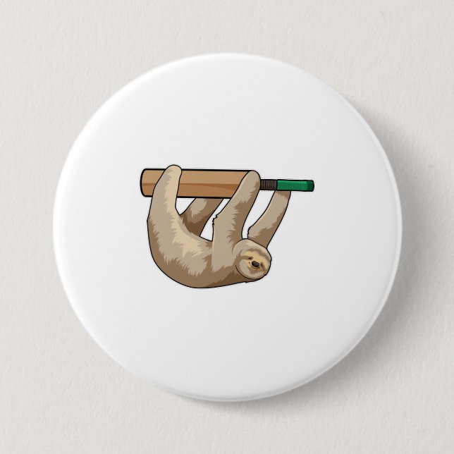 Sloth at Cricket with Cricket bat 3 Inch Round Button (Front)