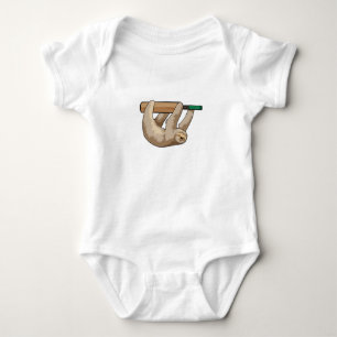 Sloth at Cricket with Cricket bat Baby Bodysuit