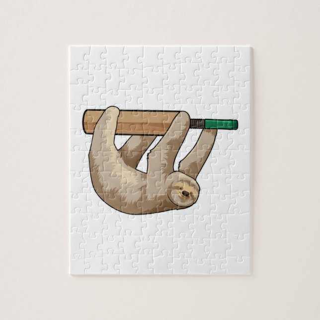 Sloth at Cricket with Cricket bat Jigsaw Puzzle (Vertical)