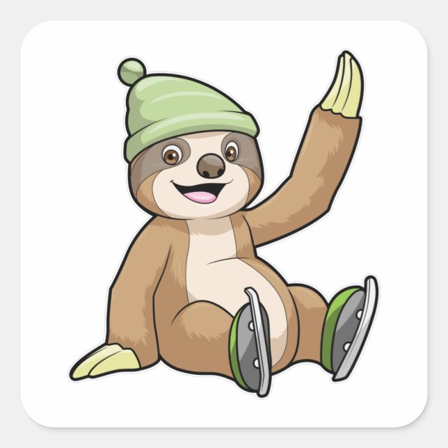 Sloth at Ice skating with Ice skates Square Sticker (Front)
