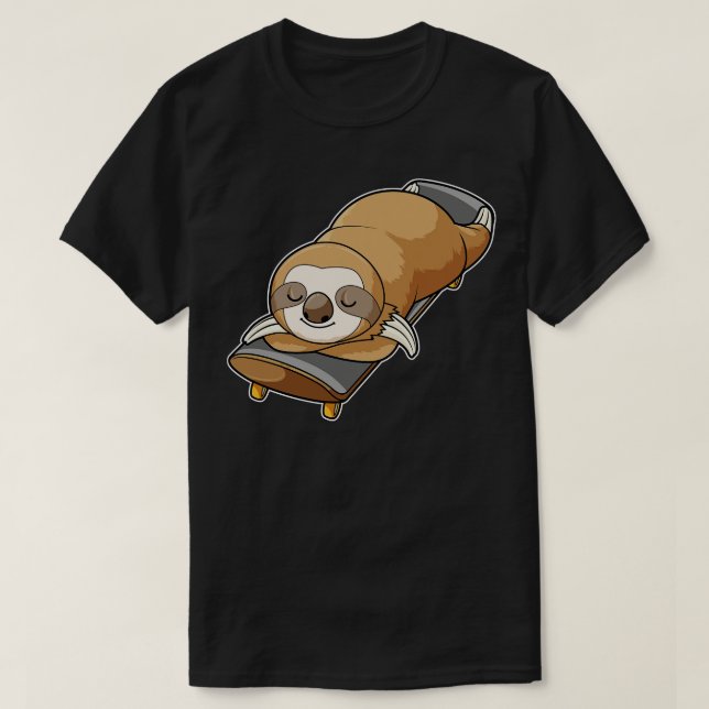 Sloth at Sleeping with Skateboard T-Shirt (Design Front)
