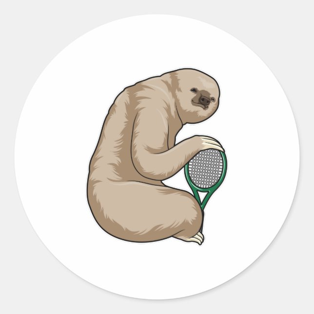 Sloth at Tennis with Tennis racket Classic Round Sticker (Front)