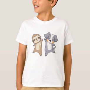 Sloth Australian Shepherd Cute Animals For Kids T-Shirt