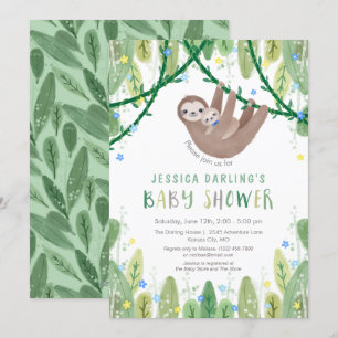 Sloth Baby Boy Bow Tie Shower Jungle Theme Invitation