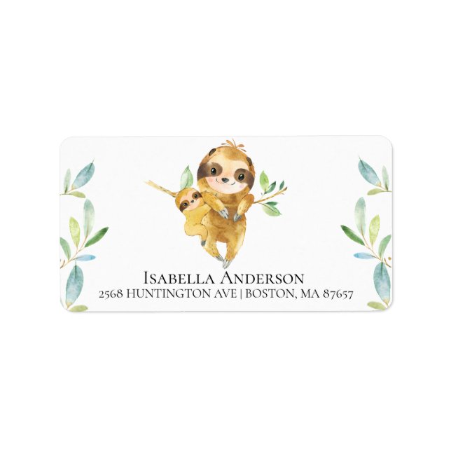 Sloth Baby Boy Shower Address Label (Front)