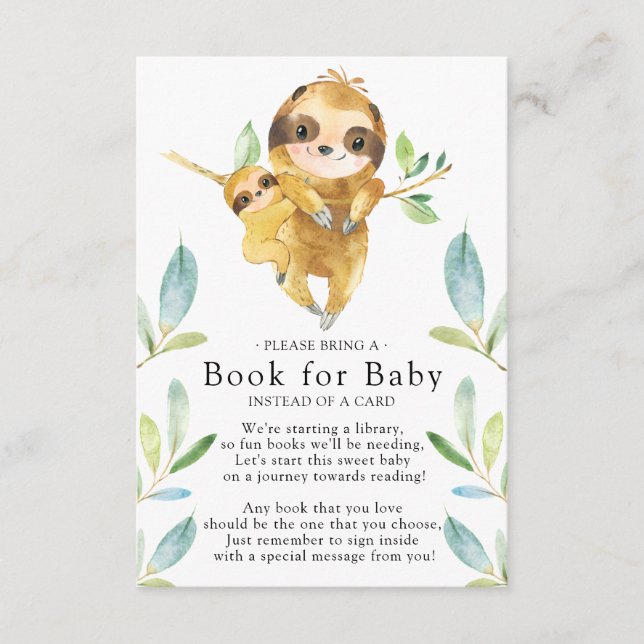 Sloth Baby Shower Book for Baby Card (Front)