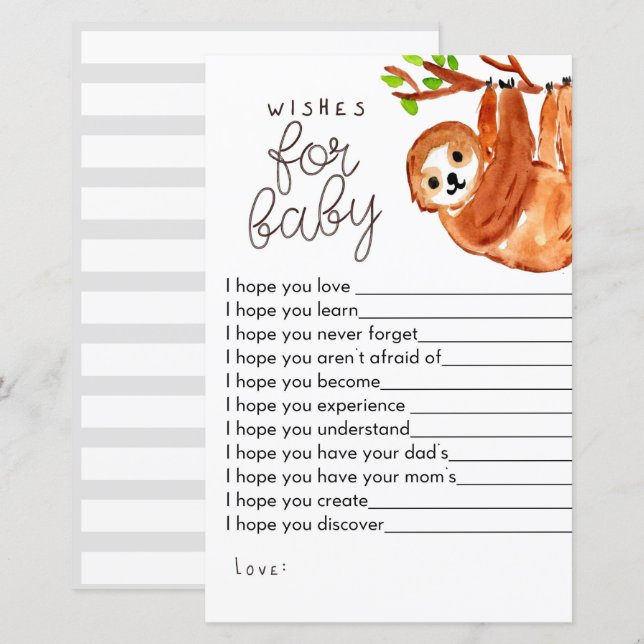Sloth baby shower game wishes for baby game Zazzle - Main Image