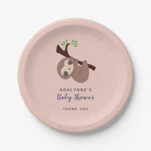 Sloth Baby Shower Gender Neutral Script Cute Paper Plate