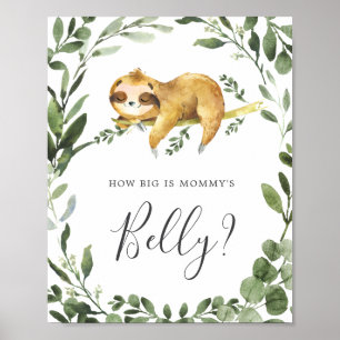 Sloth Baby Shower Guess How Big is Mommy's Belly Poster