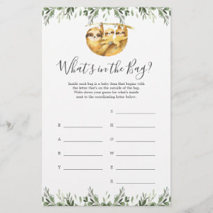 Sloth Baby Shower Guess What's in the Bag Game