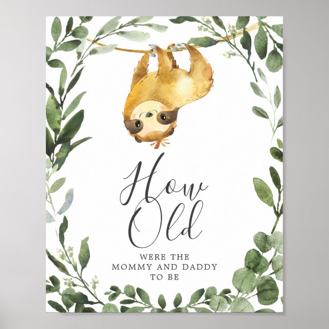Sloth Baby Shower How Old Were They Game Poster (Front)
