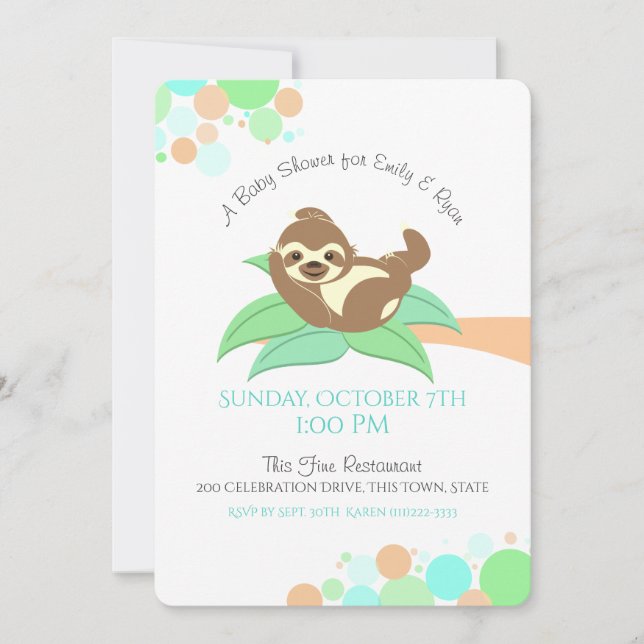 Sloth Baby Shower Invitation (Front)