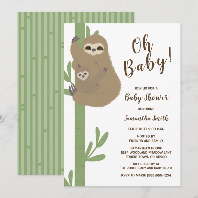 Sloth Baby Shower Invitation (Front/Back)